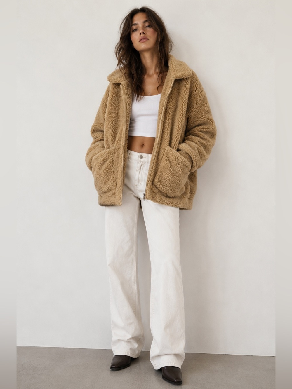 I.AM.GIA Teddy Sherpa Zip-Up Jacket in Camel (Size XS)